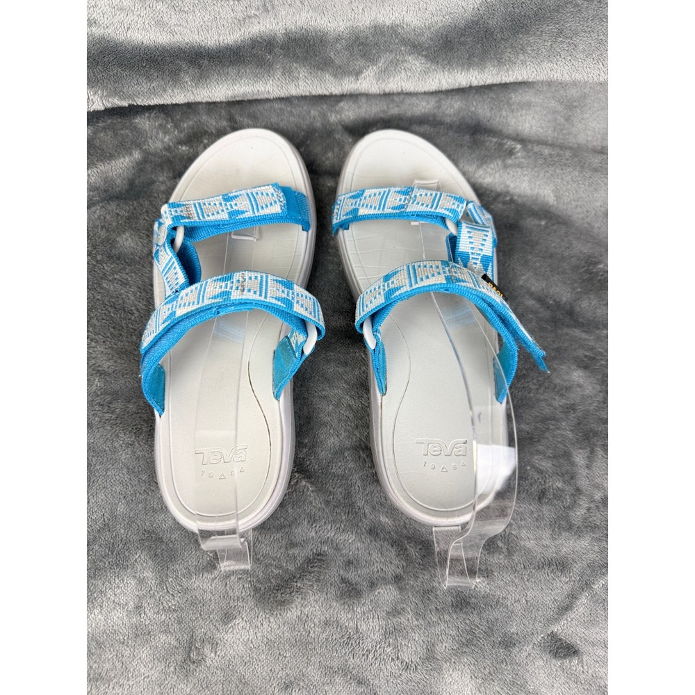 Teva Sandals Women's Sz Strappy Walking Sandal Aqua Blue White Pattern Comfort - Picture 10 of 12